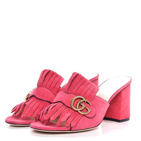 gucci suede mid heel slide pink|gucci slides cost.